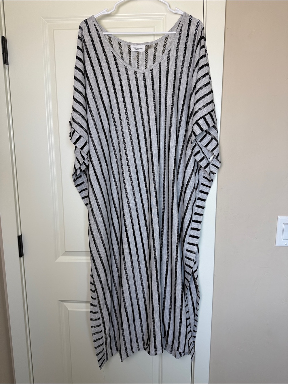Calvin Klein | Gray Coverup with Black Mesh Stripes | One Size